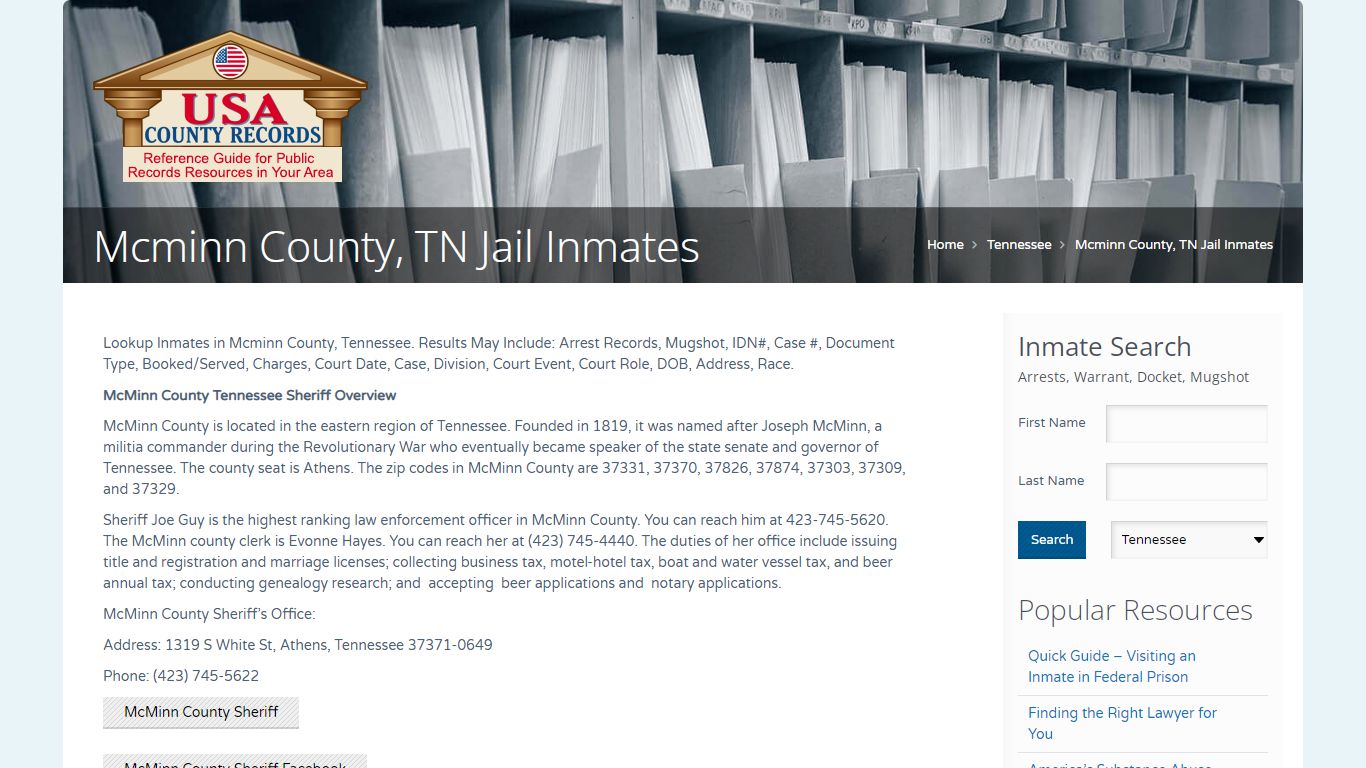 Mcminn County, TN Jail Inmates | Name Search